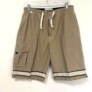Woody's Cargo Shorts Swim Trunks Tan‎ and Navy Size Small 10" inseam